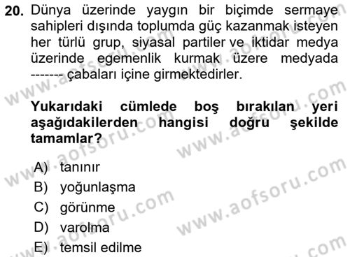 Haber Toplama Teknikleri Dersi 2023 - 2024 Yılı Yaz Okulu Sınav Soruları 20. Soru