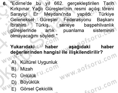 Haber Toplama Teknikleri Dersi 2023 - 2024 Yılı Yaz Okulu Sınav Soruları 6. Soru