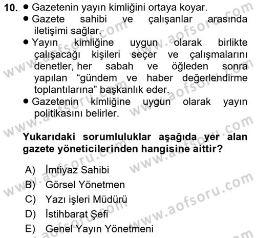 Haber Toplama Teknikleri Dersi 2024 - 2025 Yılı (Vize) Ara Sınav Soruları 10. Soru