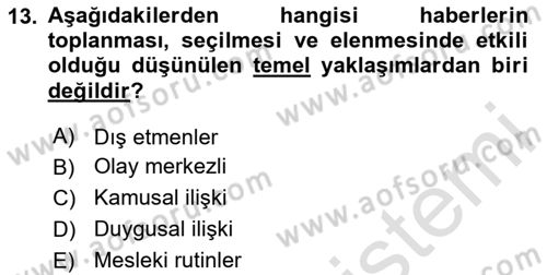 Haber Toplama Teknikleri Dersi 2024 - 2025 Yılı (Vize) Ara Sınav Soruları 13. Soru
