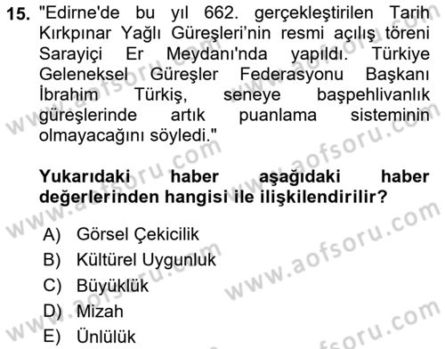 Haber Toplama Teknikleri Dersi 2024 - 2025 Yılı (Vize) Ara Sınav Soruları 15. Soru