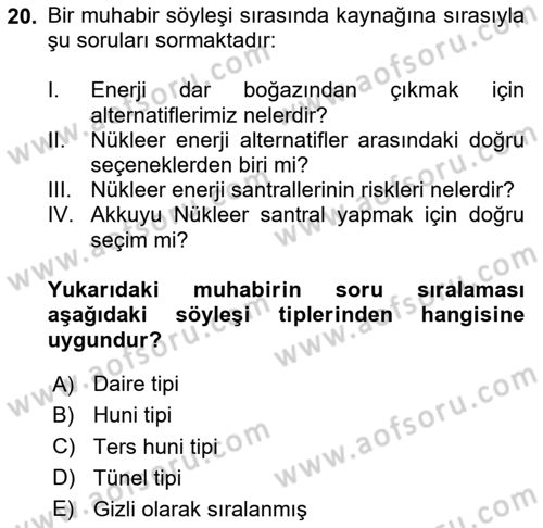 Haber Toplama Teknikleri Dersi 2024 - 2025 Yılı (Vize) Ara Sınav Soruları 20. Soru