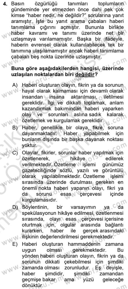 Haber Toplama Teknikleri Dersi 2024 - 2025 Yılı (Vize) Ara Sınav Soruları 4. Soru