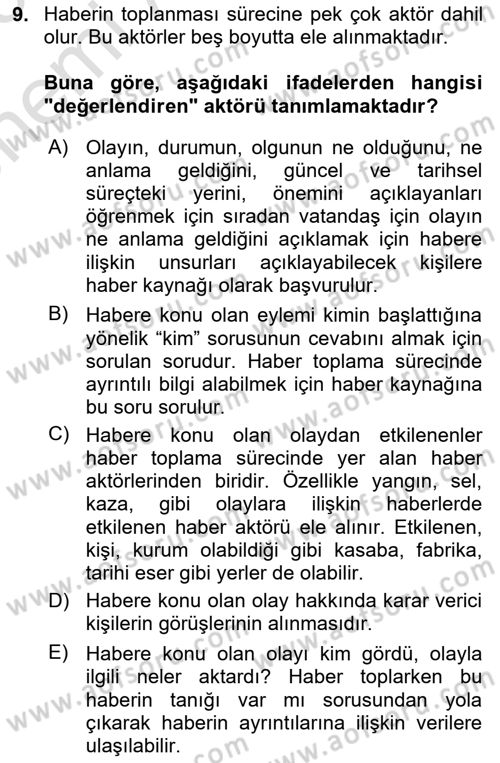 Haber Toplama Teknikleri Dersi 2024 - 2025 Yılı (Vize) Ara Sınav Soruları 9. Soru