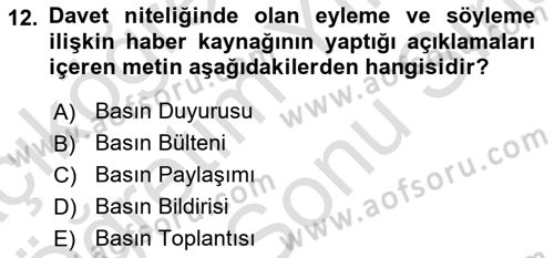 Haber Toplama Teknikleri Dersi Dönem Sonu Sınavı Deneme Sınav Soruları 12. Soru