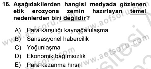 Haber Toplama Teknikleri Dersi 2024 - 2025 Yılı (Final) Dönem Sonu Sınav Soruları 16. Soru