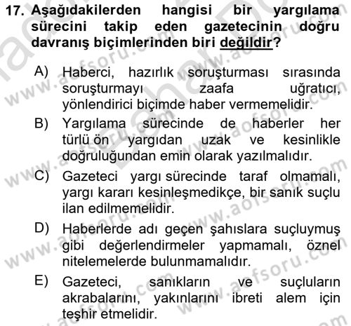 Haber Toplama Teknikleri Dersi 2024 - 2025 Yılı (Final) Dönem Sonu Sınav Soruları 17. Soru