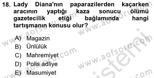 Haber Toplama Teknikleri Dersi 2024 - 2025 Yılı (Final) Dönem Sonu Sınav Soruları 18. Soru