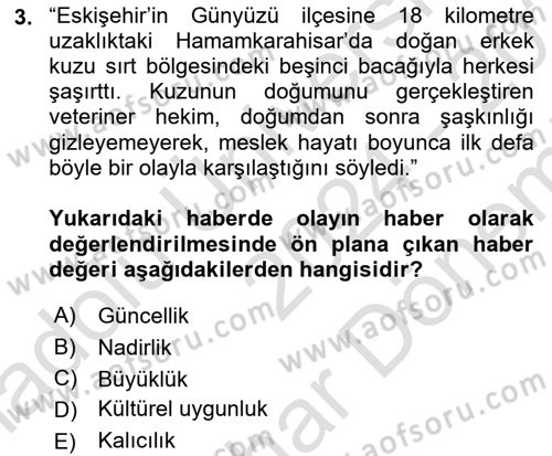 Haber Toplama Teknikleri Dersi 2024 - 2025 Yılı (Final) Dönem Sonu Sınav Soruları 3. Soru