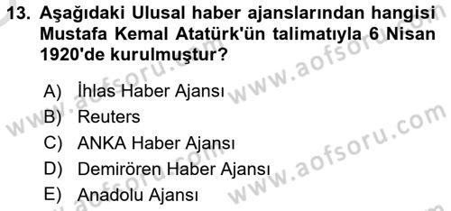 Haber Toplama Teknikleri Dersi 2024 - 2025 Yılı Yaz Okulu Sınav Soruları 13. Soru