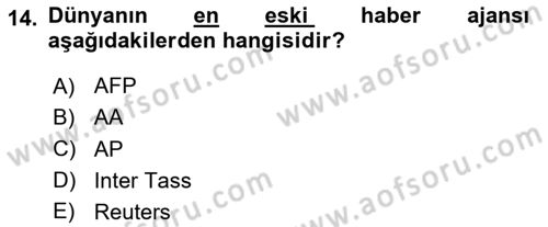 Haber Toplama Teknikleri Dersi 2024 - 2025 Yılı Yaz Okulu Sınav Soruları 14. Soru