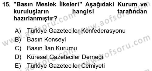 Haber Toplama Teknikleri Dersi 2024 - 2025 Yılı Yaz Okulu Sınav Soruları 15. Soru