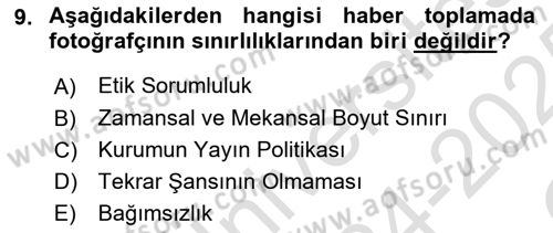 Haber Toplama Teknikleri Dersi 2024 - 2025 Yılı Yaz Okulu Sınav Soruları 9. Soru