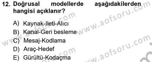 Medya ve İletişim Dersi 2012 - 2013 Yılı (Vize) Ara Sınav Soruları 12. Soru