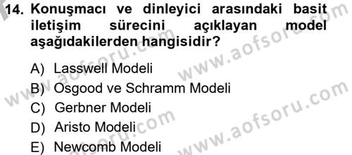 Medya ve İletişim Dersi 2012 - 2013 Yılı (Vize) Ara Sınav Soruları 14. Soru