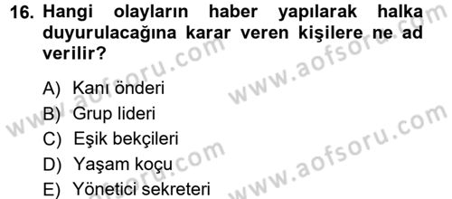 Medya ve İletişim Dersi 2012 - 2013 Yılı (Vize) Ara Sınav Soruları 16. Soru