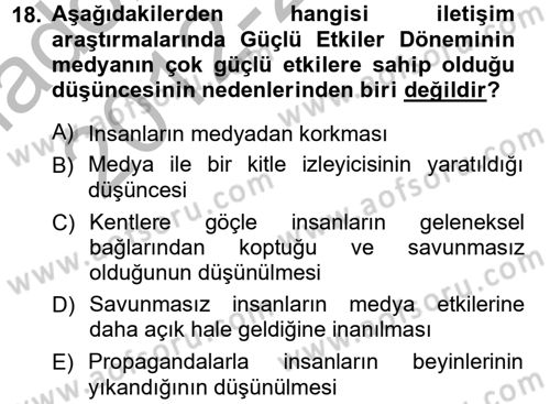 Medya ve İletişim Dersi 2012 - 2013 Yılı (Vize) Ara Sınav Soruları 18. Soru