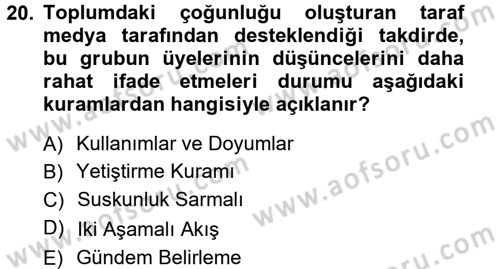 Medya ve İletişim Dersi Ara Sınavı Deneme Sınav Soruları 20. Soru