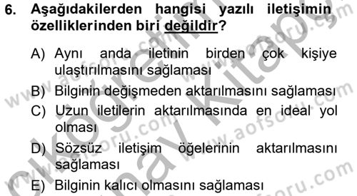 Medya ve İletişim Dersi Ara Sınavı Deneme Sınav Soruları 6. Soru