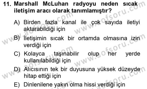 Medya ve İletişim Dersi 2012 - 2013 Yılı (Final) Dönem Sonu Sınav Soruları 11. Soru