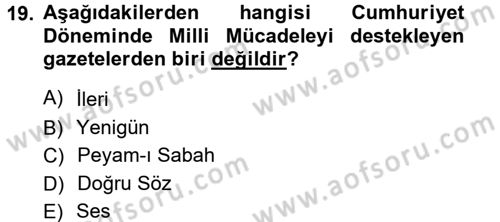 Medya ve İletişim Dersi 2012 - 2013 Yılı (Final) Dönem Sonu Sınav Soruları 19. Soru