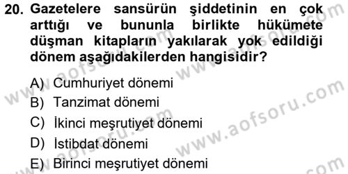 Medya ve İletişim Dersi 2012 - 2013 Yılı (Final) Dönem Sonu Sınav Soruları 20. Soru