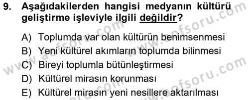 Medya ve İletişim Dersi 2012 - 2013 Yılı (Final) Dönem Sonu Sınav Soruları 9. Soru