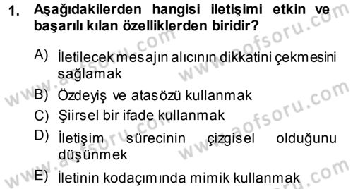 Medya ve İletişim Dersi Ara Sınavı Deneme Sınav Soruları 1. Soru