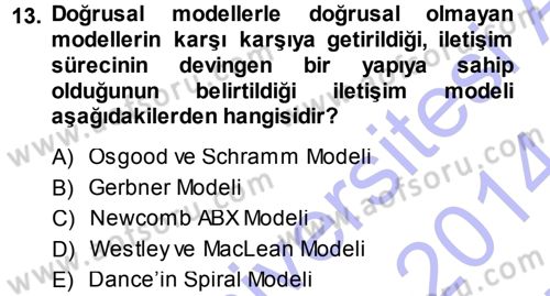 Medya ve İletişim Dersi Ara Sınavı Deneme Sınav Soruları 13. Soru