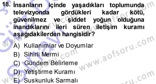 Medya ve İletişim Dersi Ara Sınavı Deneme Sınav Soruları 18. Soru