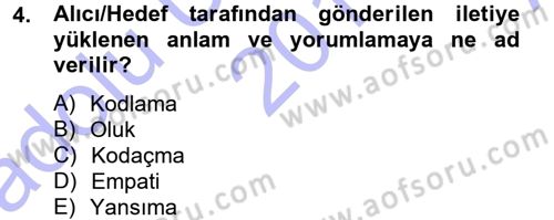 Medya ve İletişim Dersi Ara Sınavı Deneme Sınav Soruları 4. Soru