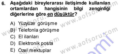 Medya ve İletişim Dersi Ara Sınavı Deneme Sınav Soruları 6. Soru