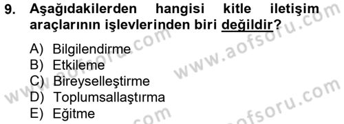 Medya ve İletişim Dersi Ara Sınavı Deneme Sınav Soruları 9. Soru