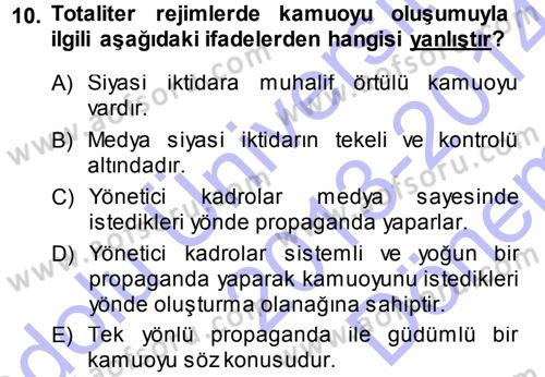 Medya ve İletişim Dersi 2013 - 2014 Yılı (Final) Dönem Sonu Sınav Soruları 10. Soru