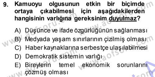 Medya ve İletişim Dersi 2013 - 2014 Yılı (Final) Dönem Sonu Sınav Soruları 9. Soru