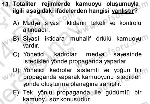 Medya ve İletişim Dersi 2013 - 2014 Yılı Tek Ders Sınav Soruları 13. Soru