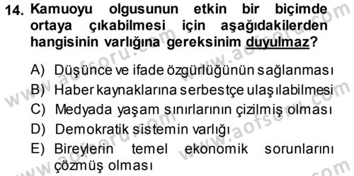 Medya ve İletişim Dersi 2013 - 2014 Yılı Tek Ders Sınav Soruları 14. Soru