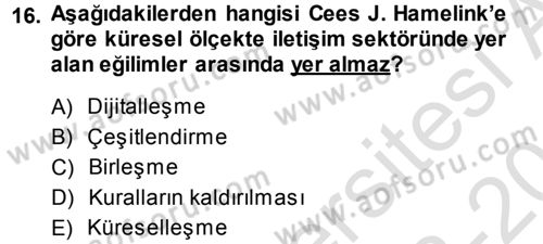 Medya ve İletişim Dersi 2013 - 2014 Yılı Tek Ders Sınav Soruları 16. Soru