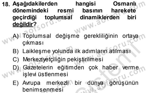 Medya ve İletişim Dersi 2013 - 2014 Yılı Tek Ders Sınav Soruları 18. Soru