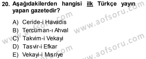 Medya ve İletişim Dersi 2013 - 2014 Yılı Tek Ders Sınav Soruları 20. Soru