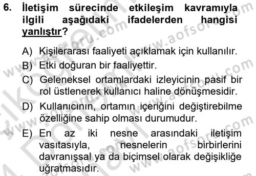 Medya ve İletişim Dersi 2013 - 2014 Yılı Tek Ders Sınav Soruları 6. Soru