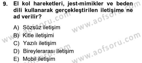 Medya ve İletişim Dersi 2013 - 2014 Yılı Tek Ders Sınav Soruları 9. Soru