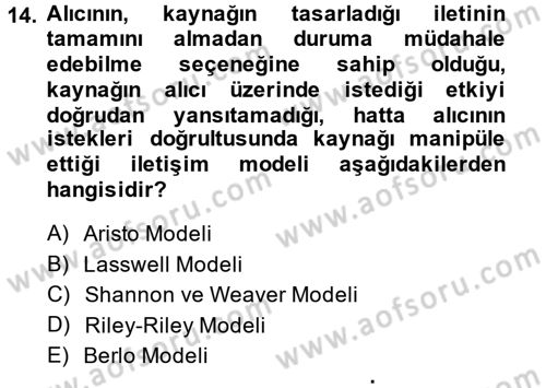 Medya ve İletişim Dersi Ara Sınavı Deneme Sınav Soruları 14. Soru