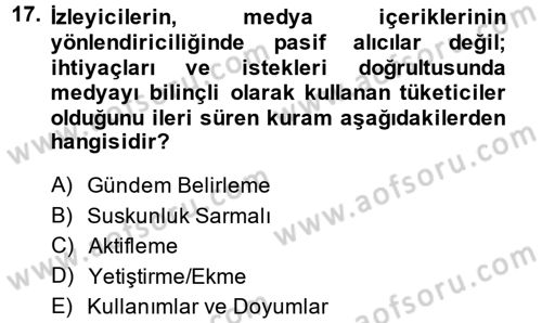 Medya ve İletişim Dersi 2014 - 2015 Yılı (Vize) Ara Sınav Soruları 17. Soru