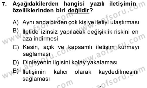 Medya ve İletişim Dersi Ara Sınavı Deneme Sınav Soruları 7. Soru