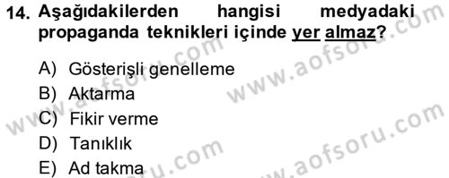 Medya ve İletişim Dersi 2014 - 2015 Yılı (Final) Dönem Sonu Sınav Soruları 14. Soru