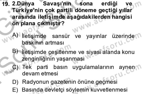 Medya ve İletişim Dersi 2014 - 2015 Yılı (Final) Dönem Sonu Sınav Soruları 19. Soru