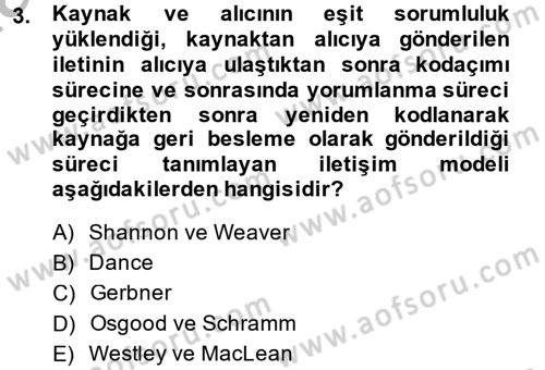 Medya ve İletişim Dersi 2014 - 2015 Yılı (Final) Dönem Sonu Sınav Soruları 3. Soru