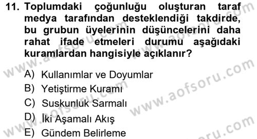 Medya ve İletişim Dersi 2014 - 2015 Yılı Tek Ders Sınav Soruları 11. Soru
