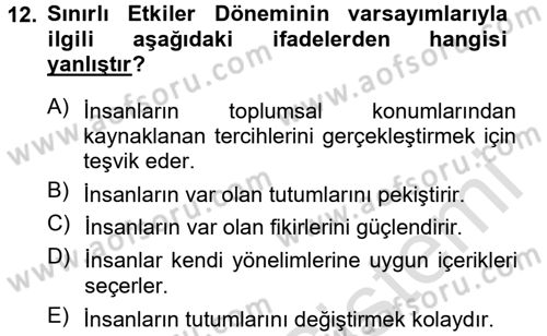 Medya ve İletişim Dersi 2014 - 2015 Yılı Tek Ders Sınav Soruları 12. Soru